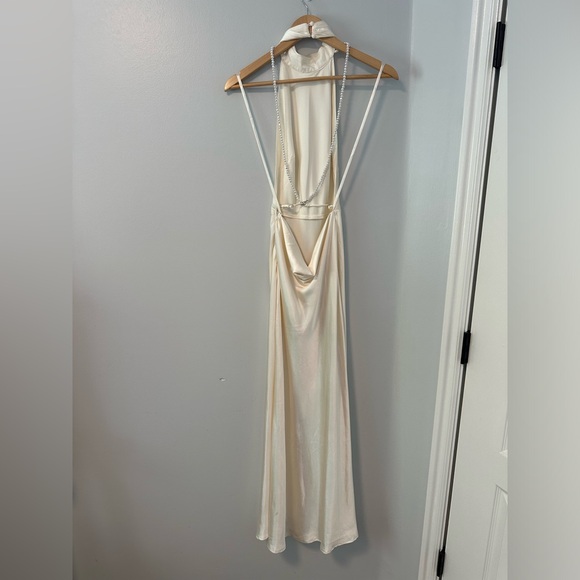 NWT Bride Saints and Secrets White/Cream Rose Halter Pearl Maxi Dress Size XS - Picture 7 of 8
